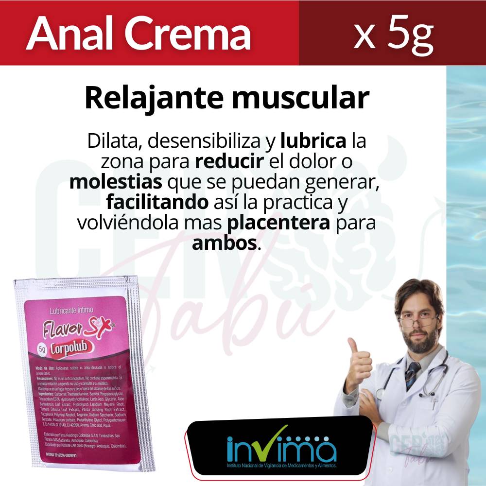 Lubricante Anal En Crema Relajante Muscular Flavor x5 g